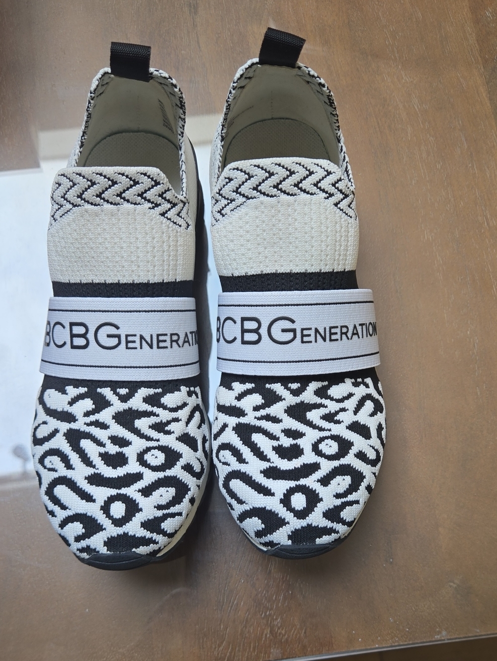 BCBGeneration Black & White Elastic Logo Slip-On Sneakers